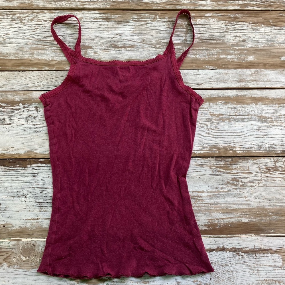 Hollister burgundy cotton tank top with lace straps, size medium - Picture 2 of 6
